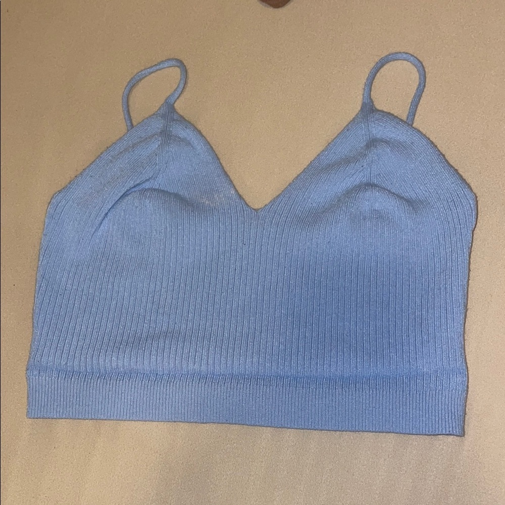 Light Blue Ribbed Crop Top